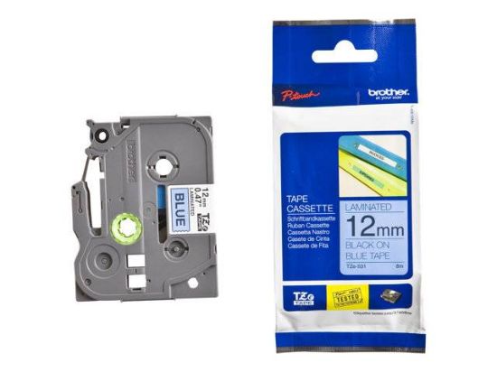 Picture of BROTHER TAPE BLACK ON BLUE TZE531 12MM